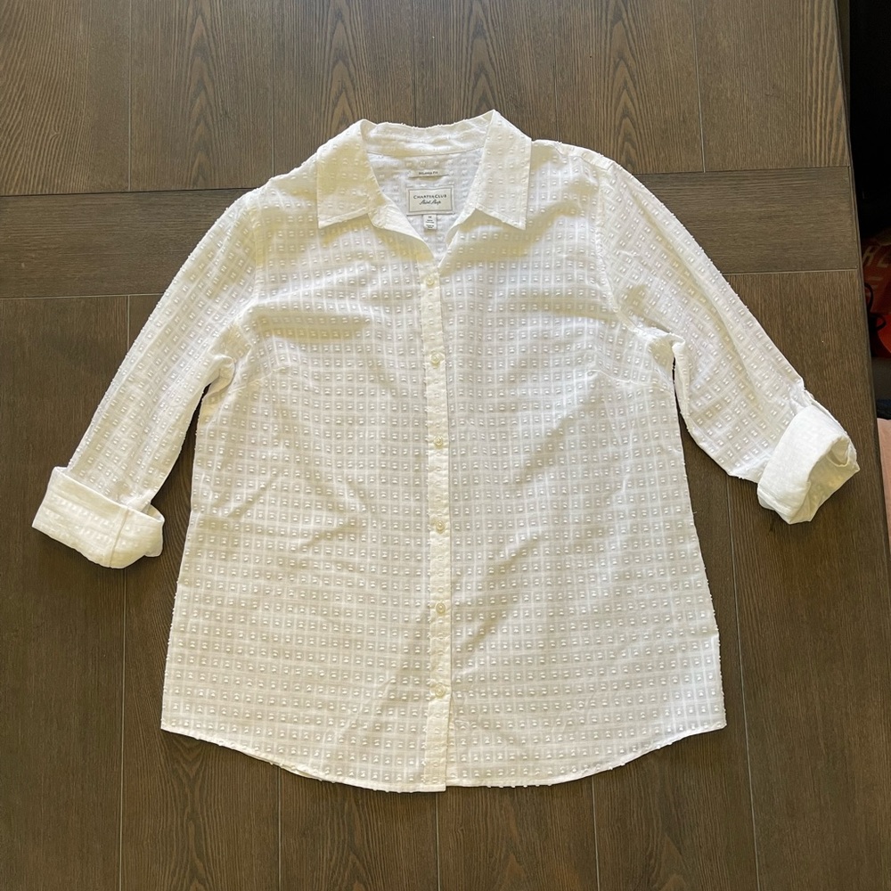 Charter Club Woman’s White Button up Blouse.  Size 14.